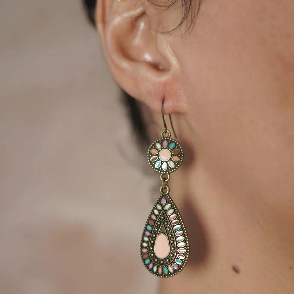 Image of an earring - Premium | Peach Oxidised Drop Earrings by Zuzus Trove