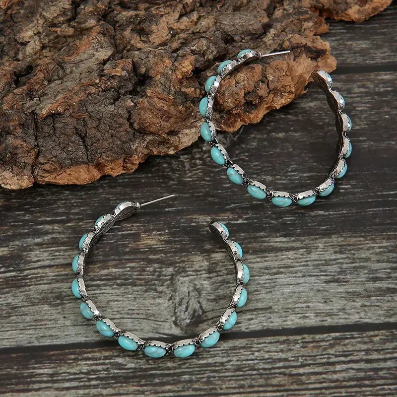 Image of an earring - Silver Hoop Earrings - Turquoise by Zuzus Trove