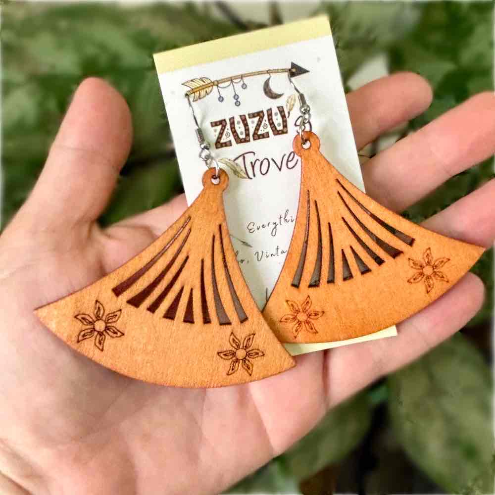 Image of an earring - Wood Earrings: Western Dangler Earrings by Zuzus Trove