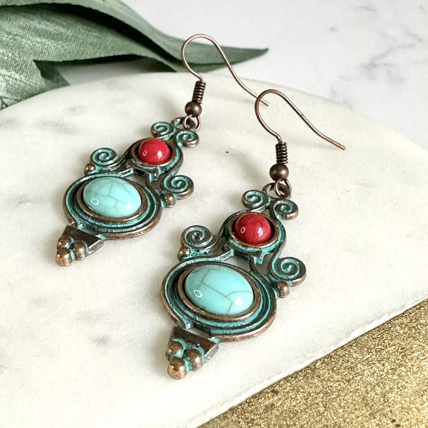 Oxidised Earrings-Turquoise Stone Earrings