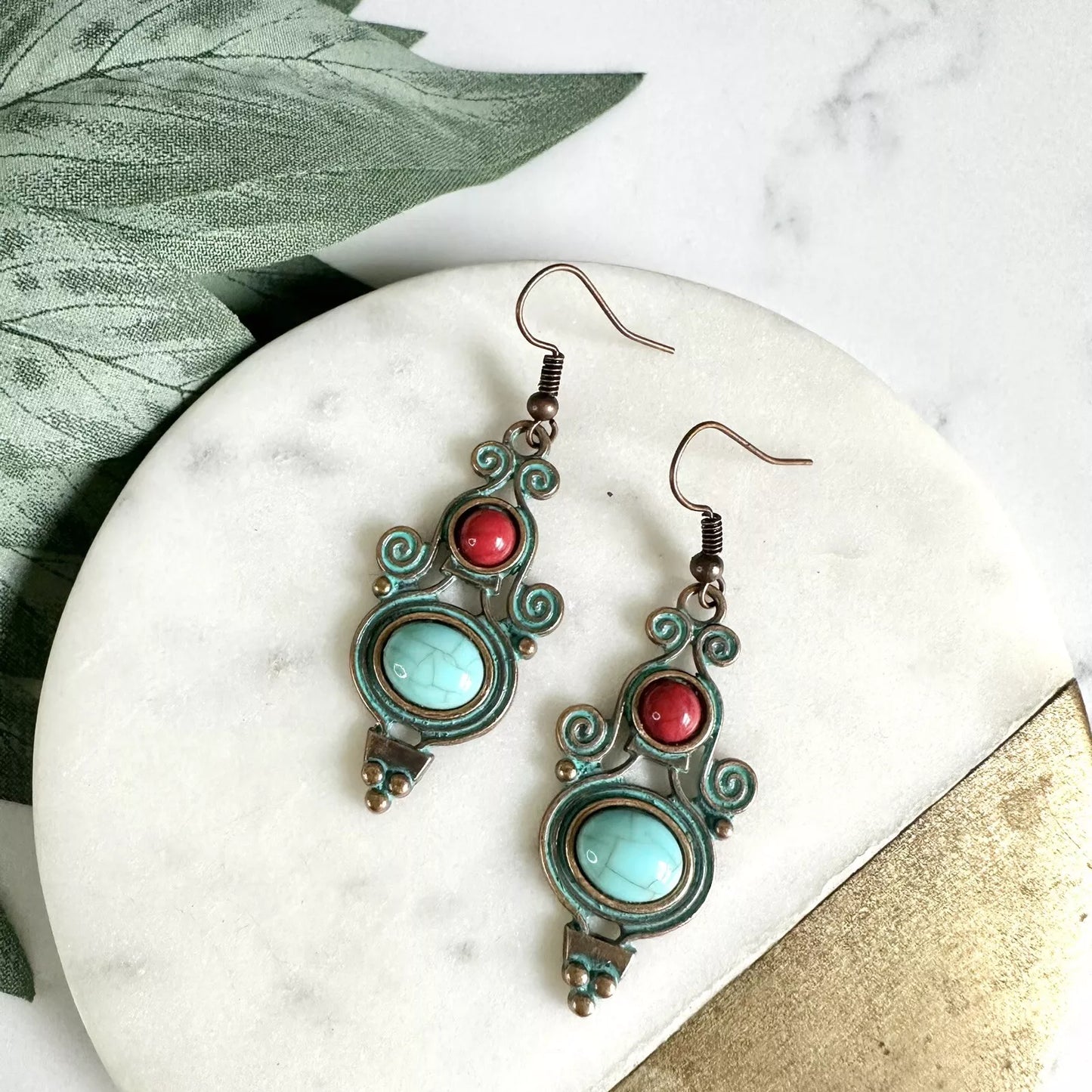Oxidised Earrings-Turquoise Stone Earrings