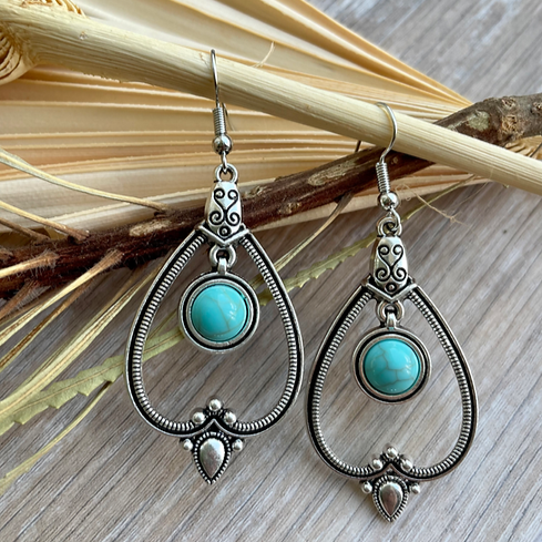Premium - Silver Earrings-Turquoise Earrings-Stone Earrings