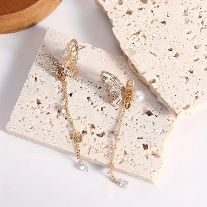 Gold Butterfly Earrings-Gold Earrings-Chain Earrings