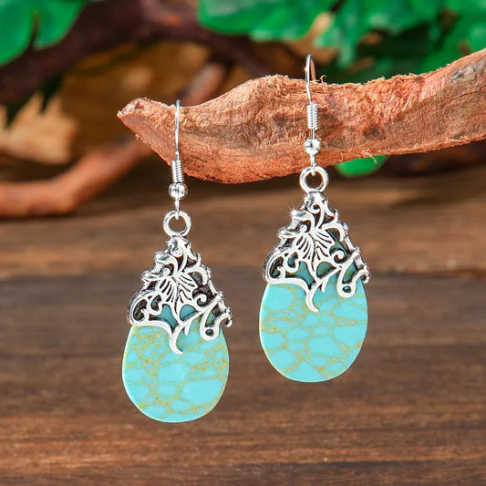 1-Turquoise Metal Drop Earrings-Dangle Earrings