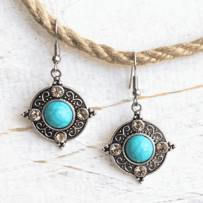 1-Metal dangle earrings - Rustic Metal Turquoise Bead Drops