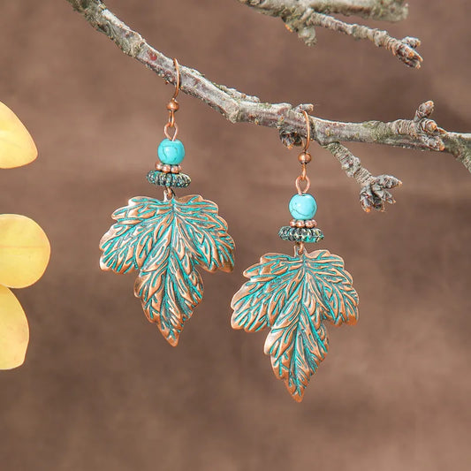 1- Oxidized Metal Earrings - Boho Maple Leaf Earrings