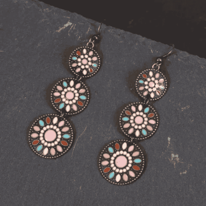1- Ethnic Metal Drop Earrings - Multicolor Resin Earrings(Pink)