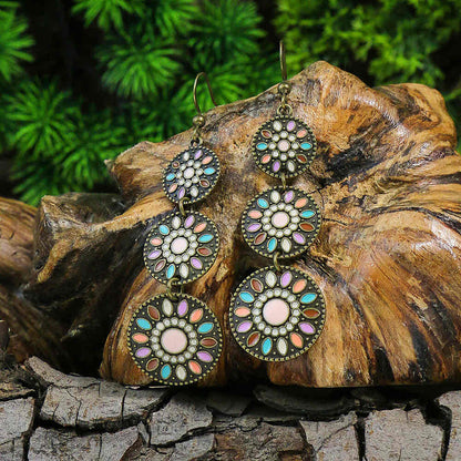 1- Ethnic Metal Drop Earrings - Multicolor Resin Earrings(Pink)