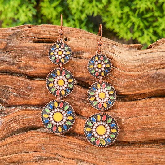 1- Ethnic Metal Drop Earrings - Multicolor Resin Earrings(Yellow)