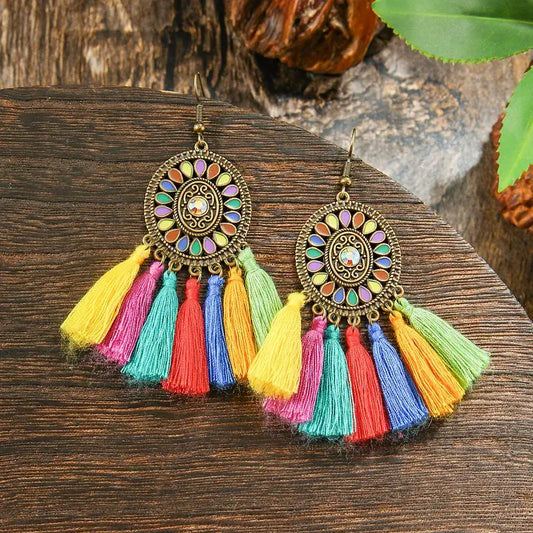 1- Colorful Boho Tassel Earrings - Metal Drop Earrings