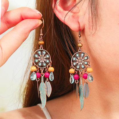 1- Boho Oxidized Chandelier Earrings - Feather and Beaded Earrings