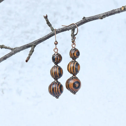 1- Boho Handmade Wooden Beaded Drop Earrings