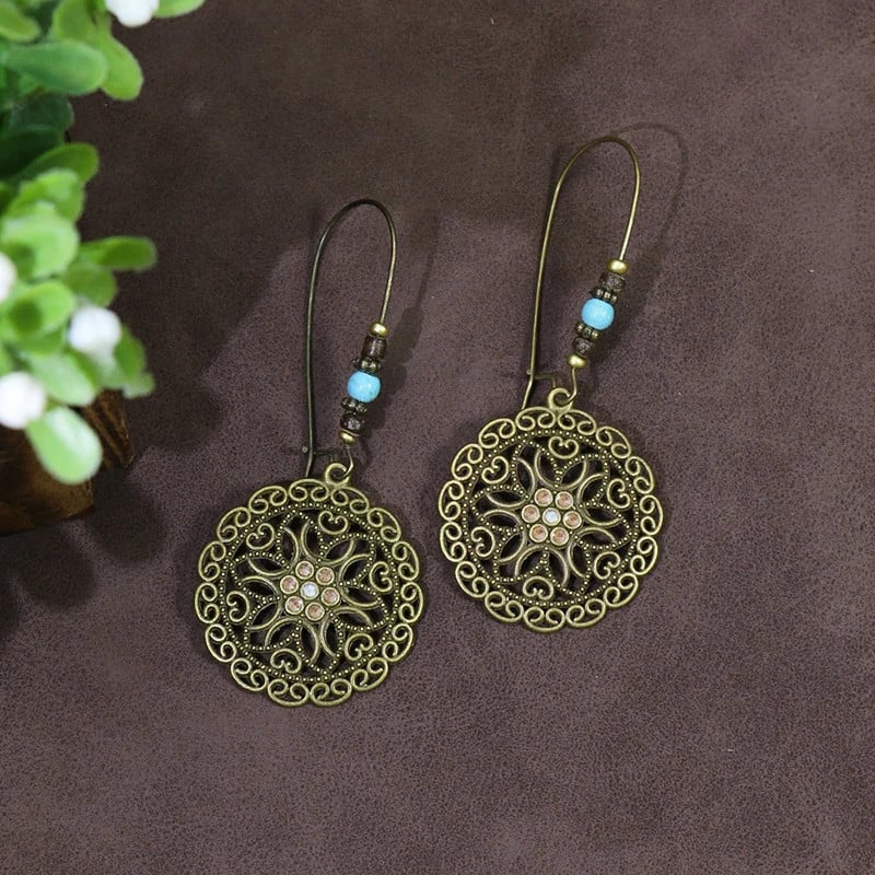 1- Boho Spiral Round Earrings - Metal Earrings (Gold)