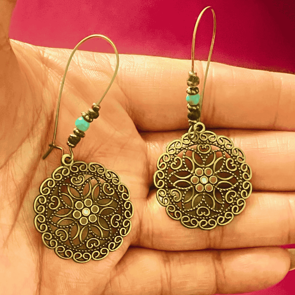 1- Boho Spiral Round Earrings - Metal Earrings (Gold)