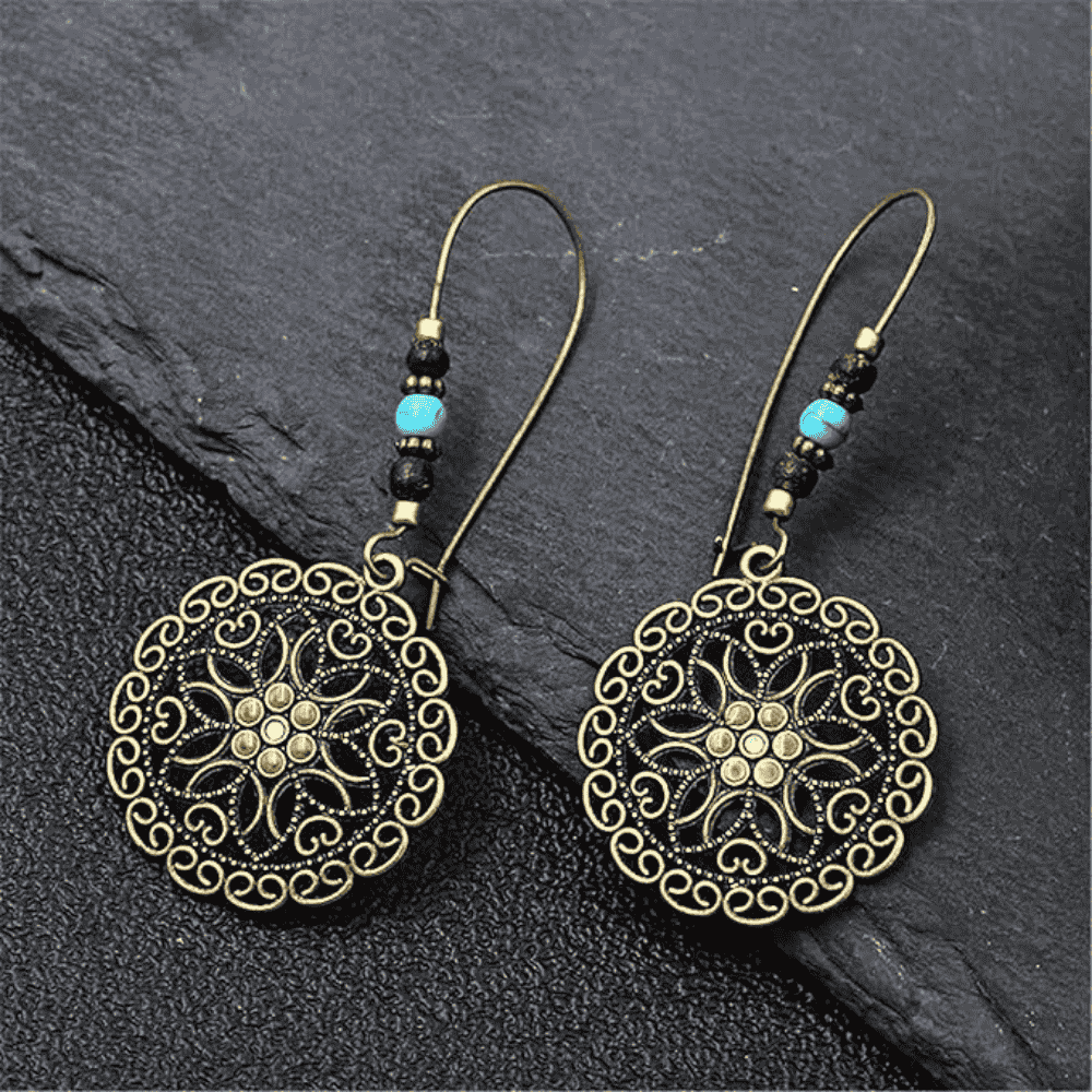 1- Boho Spiral Round Earrings - Metal Earrings (Gold)