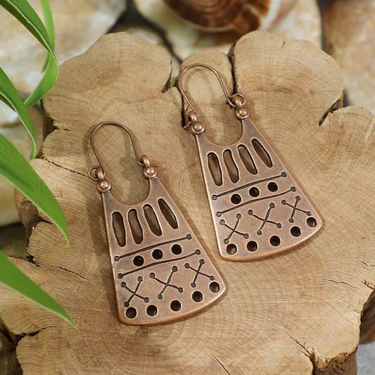 1- Boho Copper Oxidized Earrings - Tribal Handmade Earrings