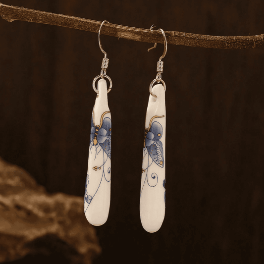 Boho Minimalist Ceramic Earrings(Butterfly) - Slender Drop Earrings