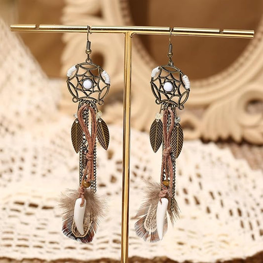 1- Boho Dream Catcher Earrings - Feather Chandelier Earrings