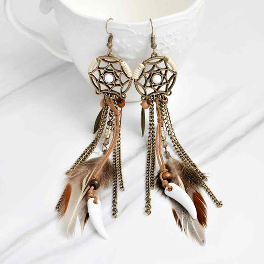Premium - Boho Dream Catcher Earrings - Feather Chandelier Earrings