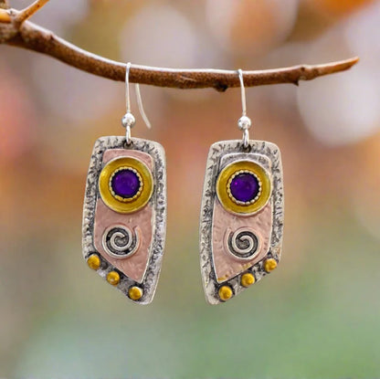 Premium Antique Earrings-Boho Purple Stone Earrings - Hypoallergenic