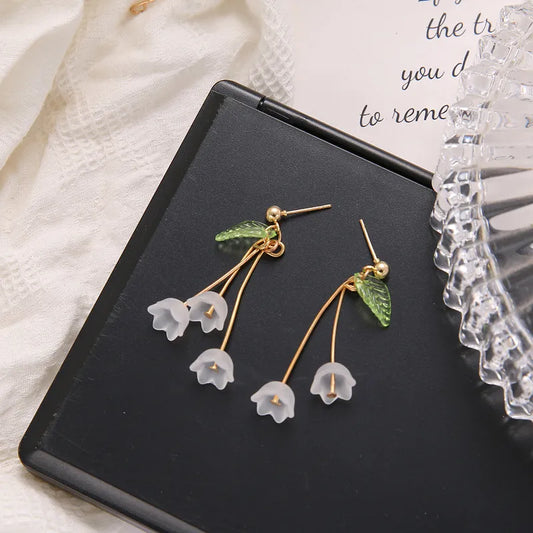 1- Lightweight Korean Earrings - Boho White Tulip Flower Earrings