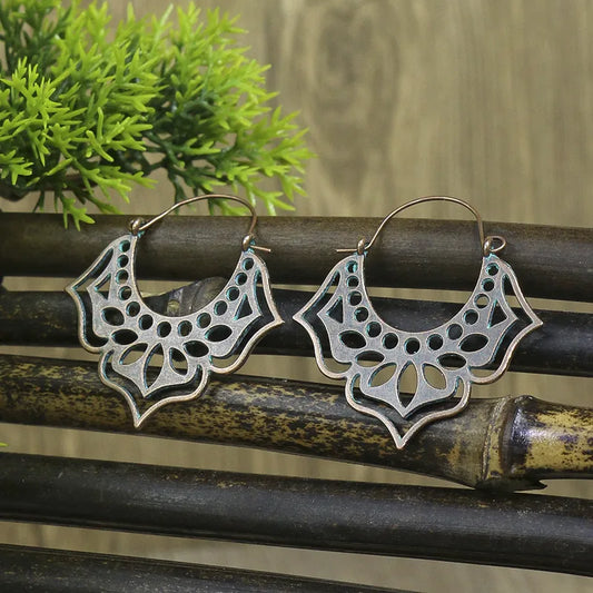 1- Oxidised Metal Earrings - Geometric flower earrings for Women