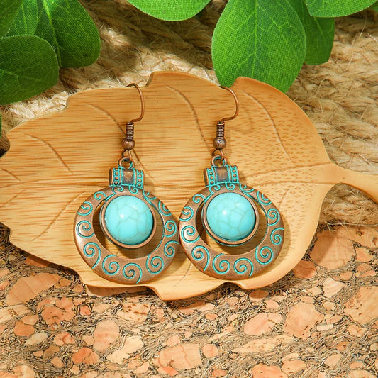 1- Turquoise Copper Earrings - Oxidised Tribal Earrings for Women