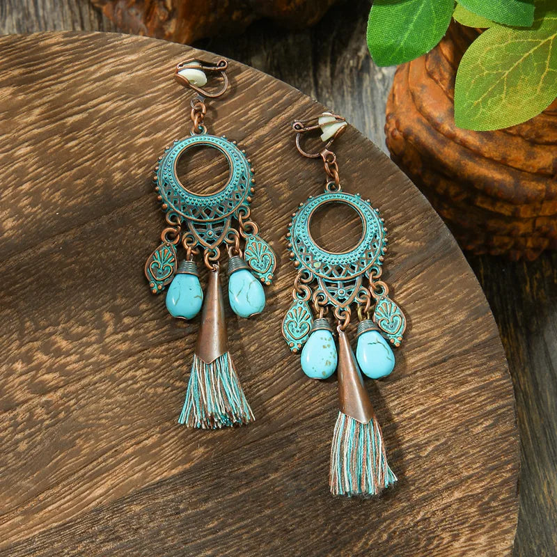 1- Mandala Hoop Drop Earrings - Tassel and Stone Earrings for Women