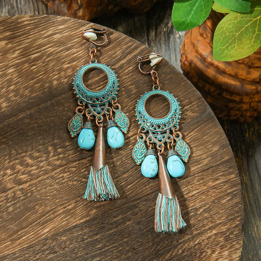 1- Mandala Hoop Drop Earrings - Tassel and Stone Earrings for Women