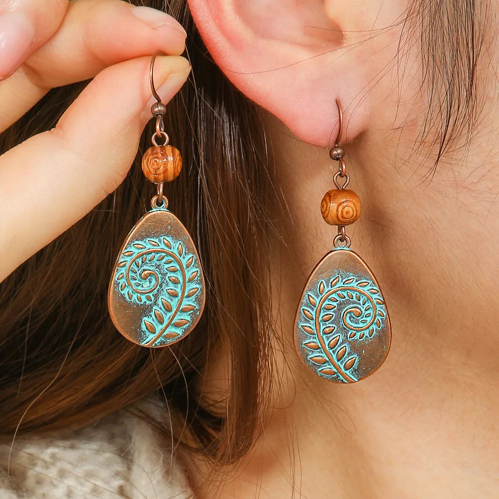 1- Teardrop Vine Leaf Earrings - Oxidised Earrings for women