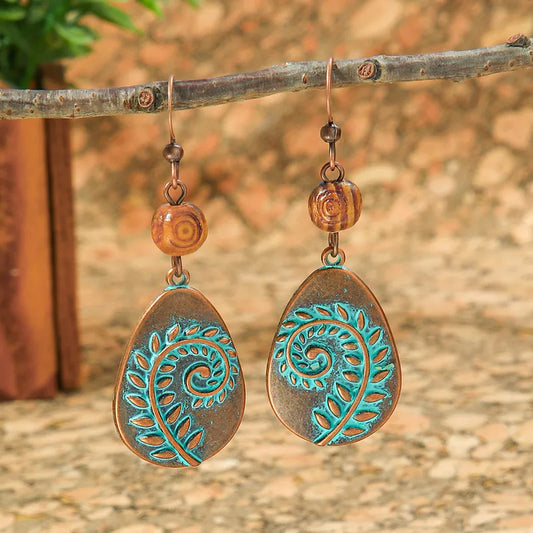 1- Teardrop Vine Leaf Earrings - Oxidised Earrings for women