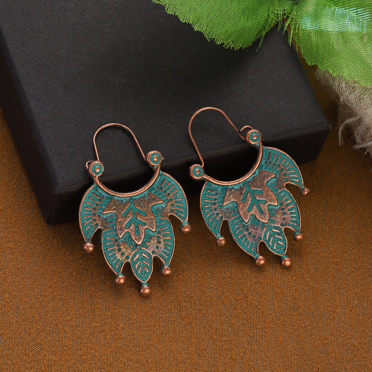1- Copper Tribal Oxidised Earrings - Flame Earrings