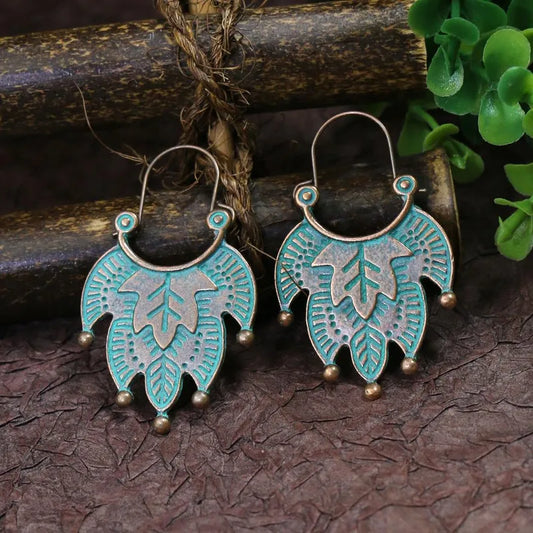 1- Copper Tribal Oxidised Earrings - Flame Earrings