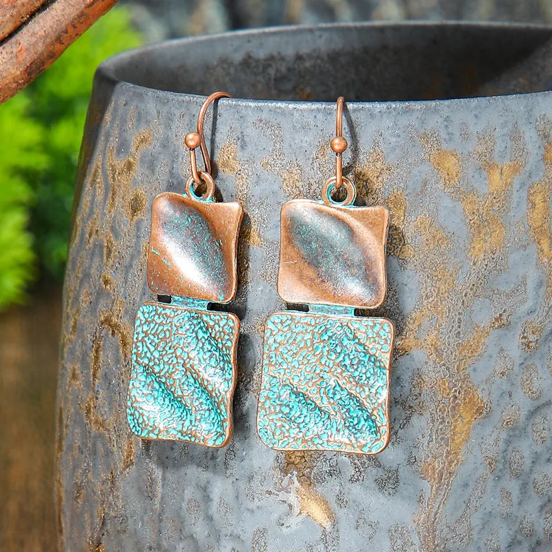 1- Tribal Geometric Drop Earrings - Oxidised Earrings for Women