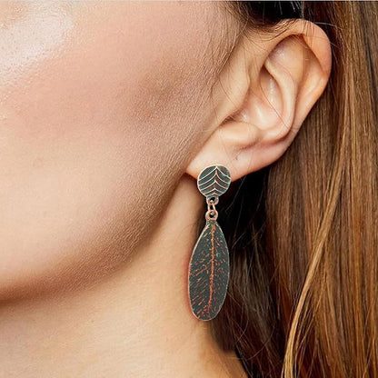 1- Oxidised Bronze Leaf Drop Earrings - Earrings for Women