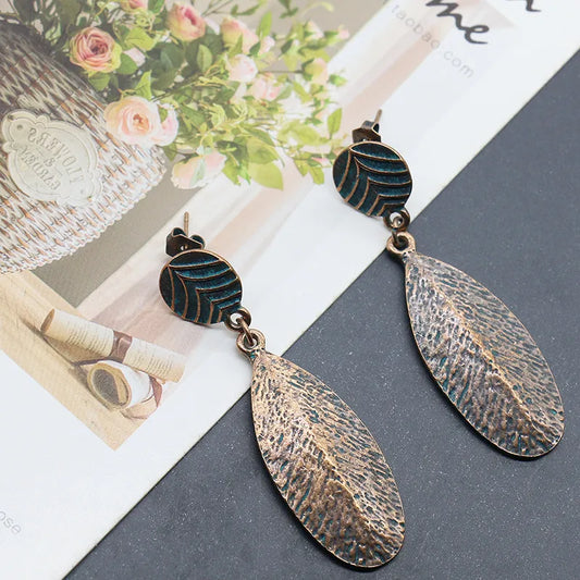 1- Oxidised Bronze Leaf Drop Earrings - Earrings for Women