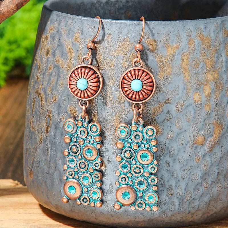 1- Geometric Tribal Earrings - Oxidised Copper Earrings for Women