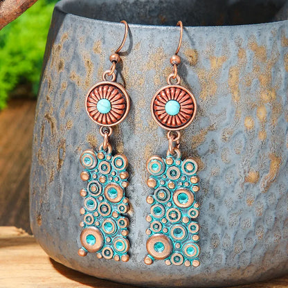 1- Geometric Tribal Earrings - Oxidised Copper Earrings for Women