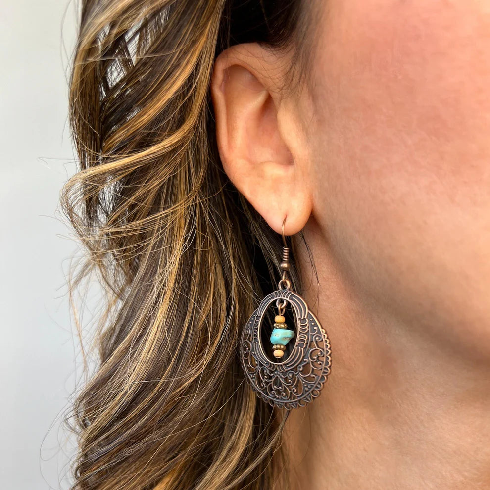 1- Oxidised Ethnic Dangle Earrings - Turquosie Earrings for women