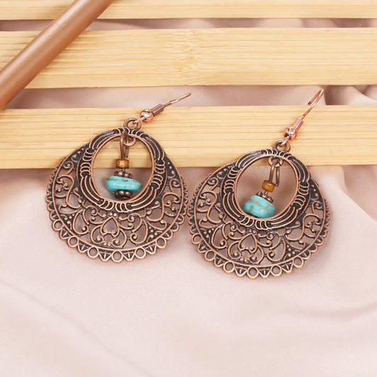 1- Oxidised Ethnic Dangle Earrings - Turquosie Earrings for women