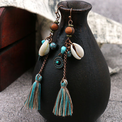 1- Long Drop Shell Earrings - Oxidised Chain Earrings for women