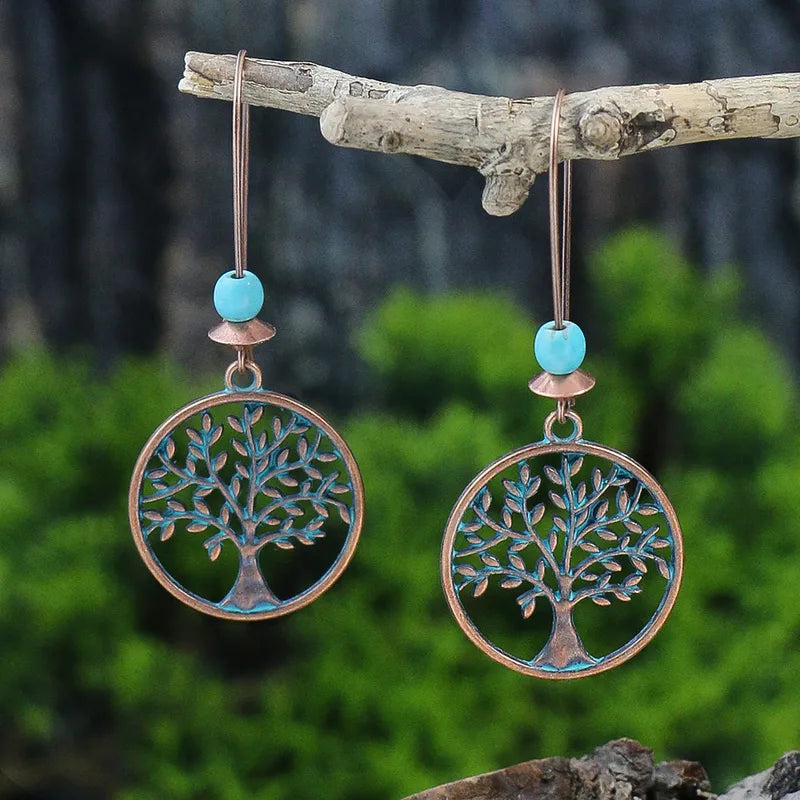 1- Boho Tree of Life Oxidised Earrings