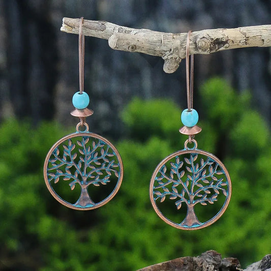 1- Boho Tree of Life Oxidised Earrings