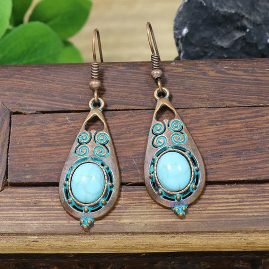 1- Boho Turquoise Drop Earrings - Oxidised earrings for Women