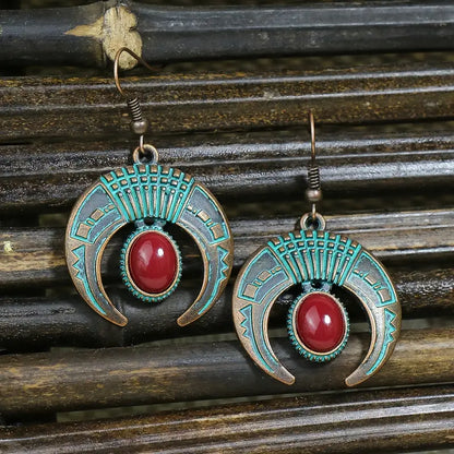 1- Boho Tribal Horn Earrings - Stone Earrings