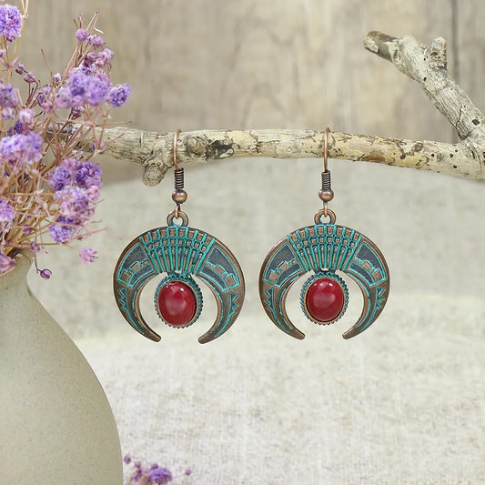 1- Boho Tribal Horn Earrings - Stone Earrings