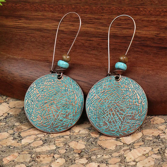 1- Boho Disc Oxidised Earrings - Round Drop Earrings