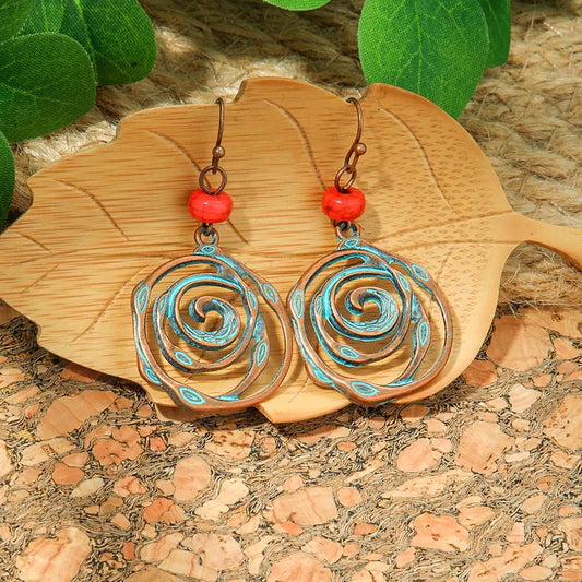 1- Oxidized Boho Drop Earrings (Blue)- Spiral of Life