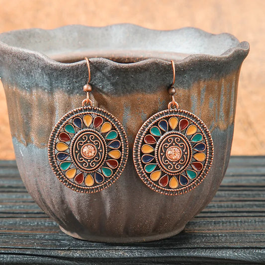1- Circle Charm Metal Drop Earrings - Ethnic Drop Earrings