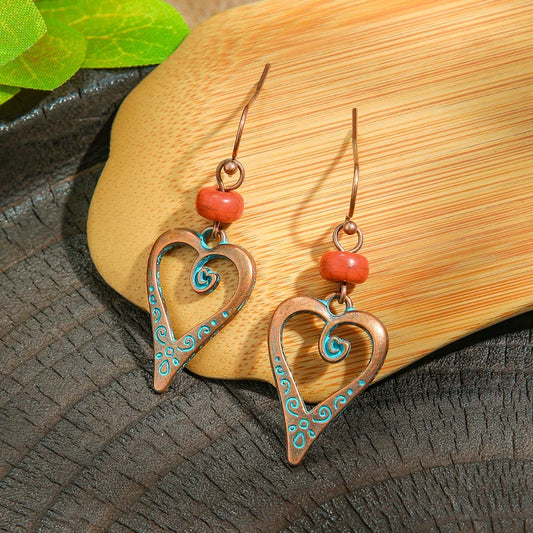 1- Oxidised Heart Earrings - Metal Drop Earrings for Women